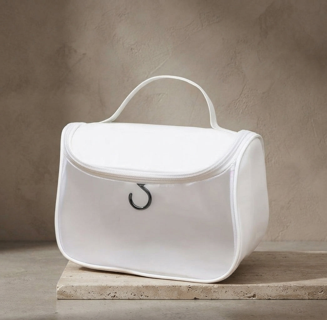 White Travel Cosmetic Bag & Hanging Toiletry Organizer with Clear Front Window