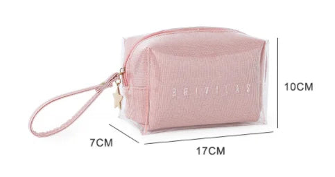 Waterproof Small Makeup Bag, Travel Cosmetic Bag Makeup Pouch PVC Portable Versatile Zipper Pouch For Women