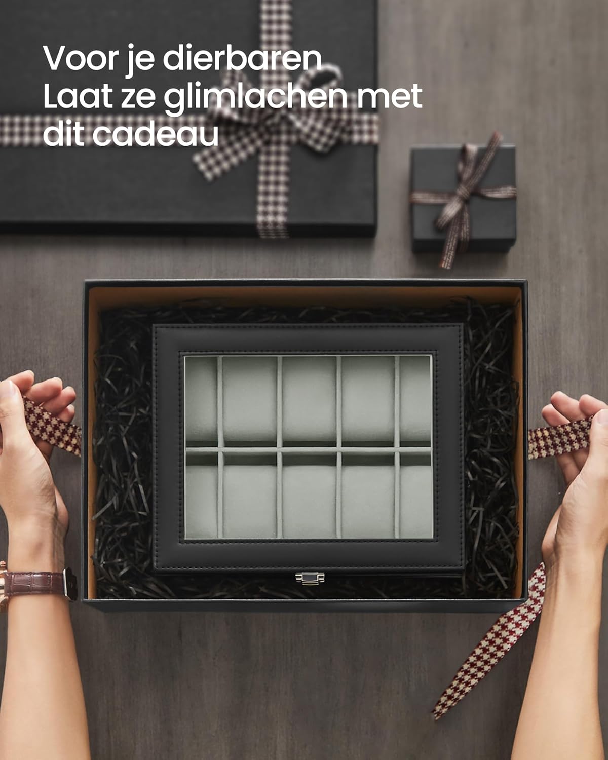 Watch Box With 10 Compartments, Watch Box With Glass Lid