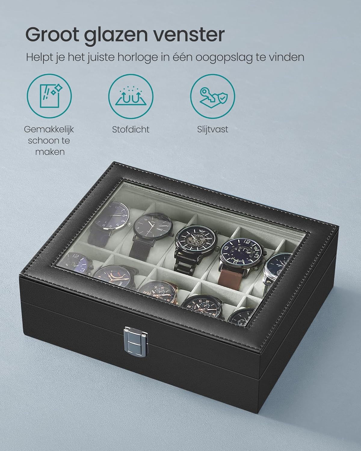 Watch Box With 10 Compartments, Watch Box With Glass Lid