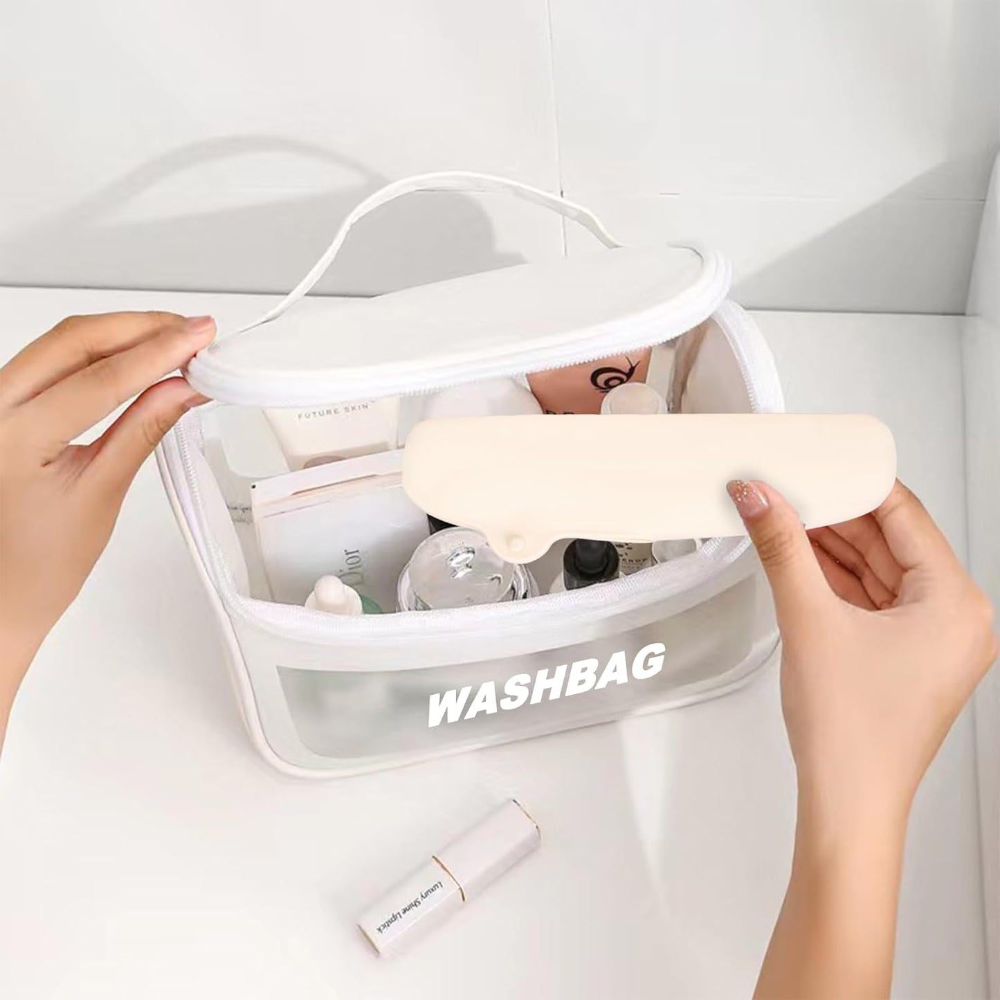 Cosmetic Bags,Large Clear Travel Makeup with Zipper,Big Toiletry Bag For Women,Small Silicone Makeup Brush Holder,Makeup Tools For Protecting Makeup Accessories,Womens Travel Essentials,