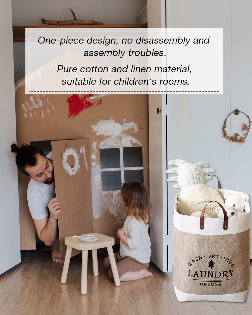 Large Capacity Laundry BasketDELUXE Clothes Basket Fabric Laundry Basket Folding Storage Household Storage Box Portable