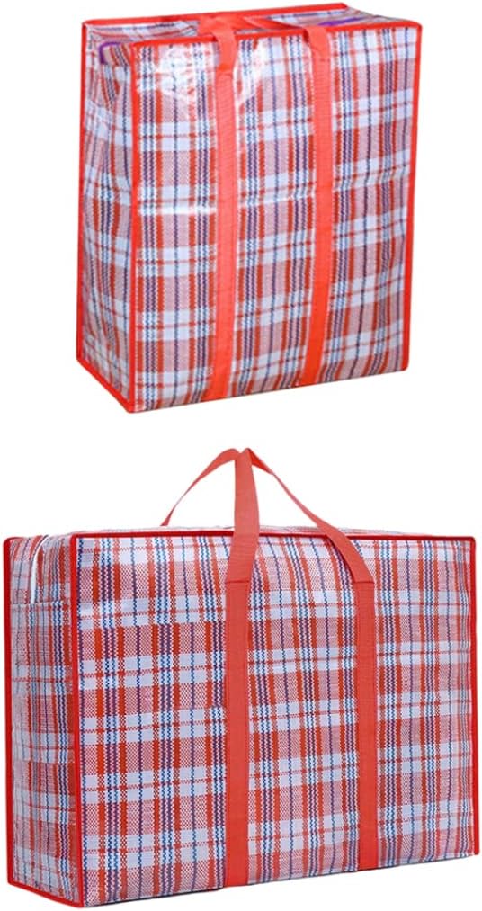 Large Storage Bag Heavy Duty Plastic Checkered Organizer with Handles Zipper Moving Carry Bag 90x60x24cm