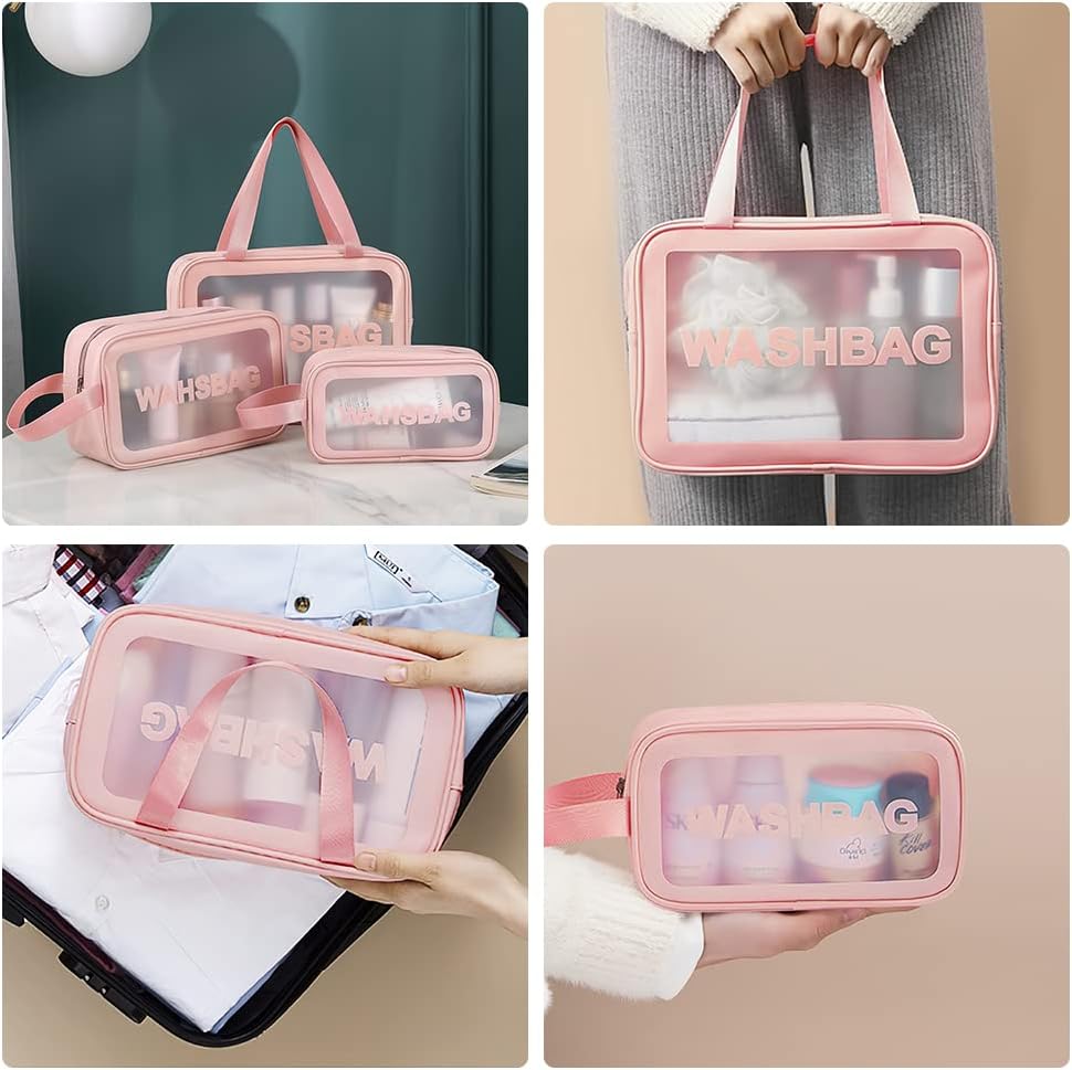 3 PCS Makeup Cosmetic Bag Transparent Travel Wash Bag