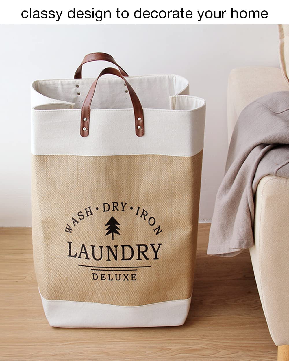 Large Capacity Laundry BasketDELUXE Clothes Basket Fabric Laundry Basket Folding Storage Household Storage Box Portable