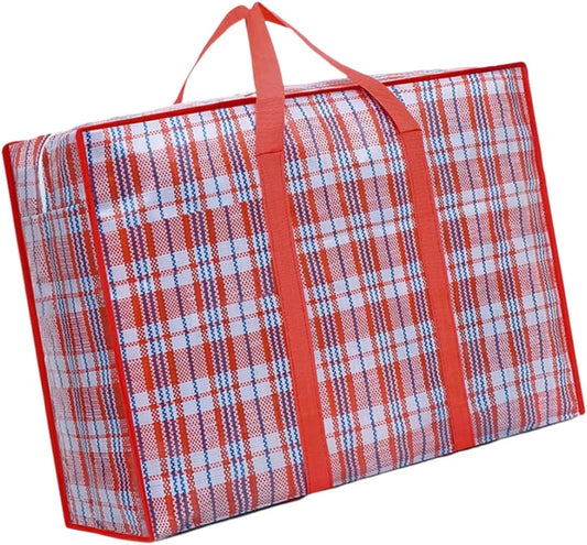Large Storage Bag Heavy Duty Plastic Checkered Organizer with Handles Zipper Moving Carry Bag 90x60x24cm