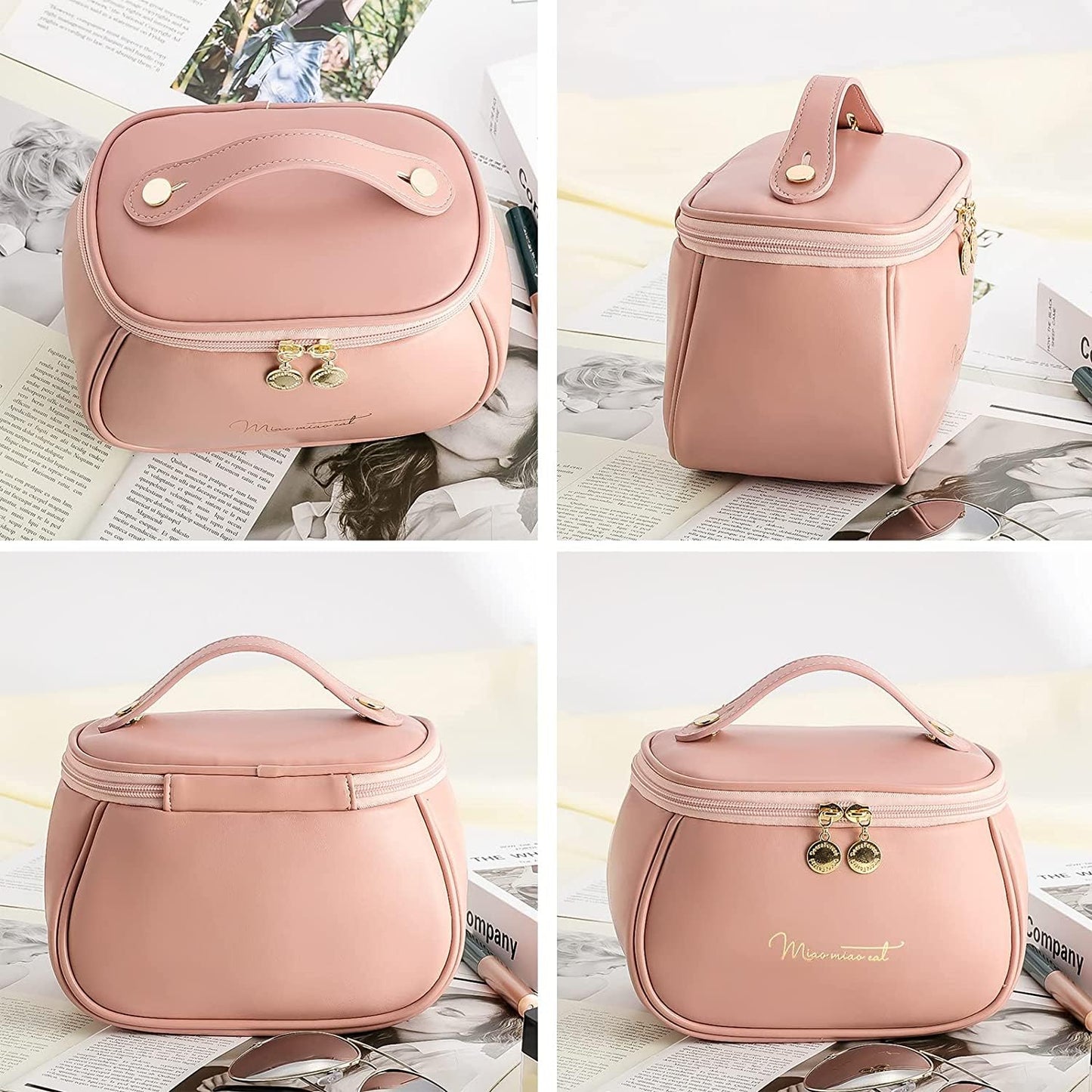 PU Leather Makeup Bag Cute Travel Cosmetic Bags - Portable Makeup Travel Bags for Women Girls,
