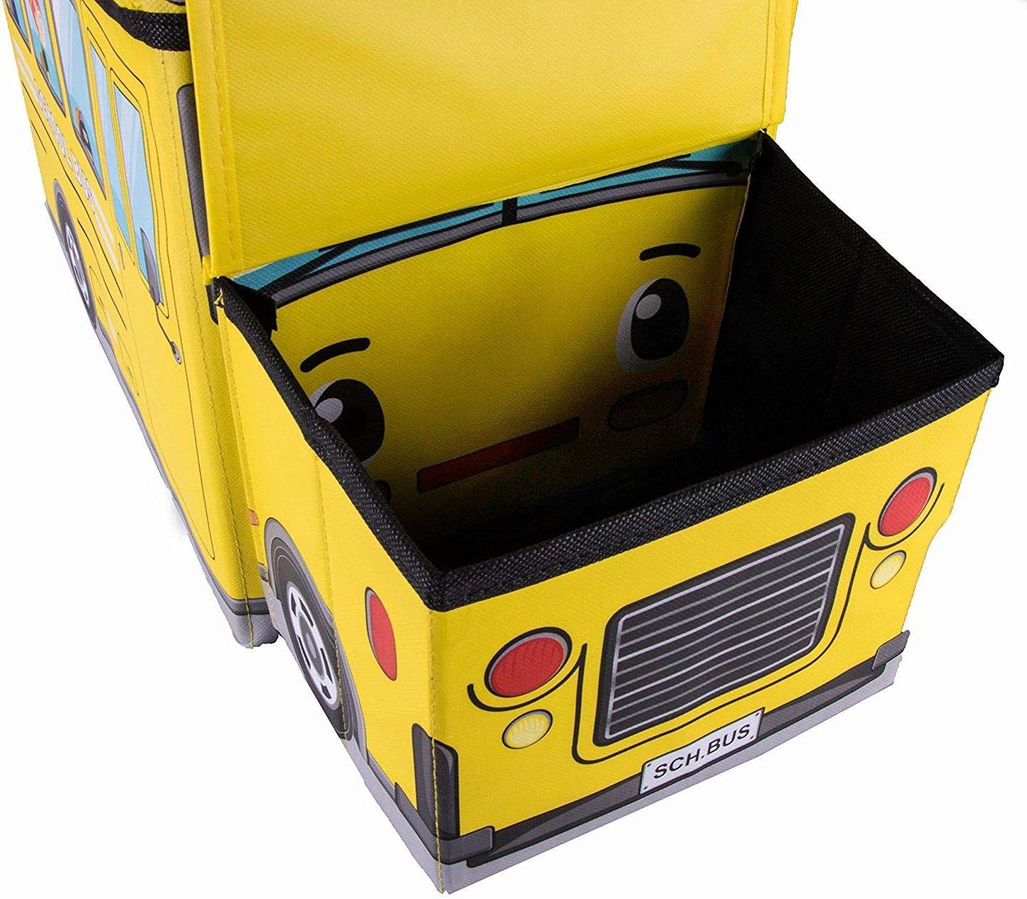 School Bus Car Shaped Folding Storage Toy Box And Seat For Kids - Multi Color