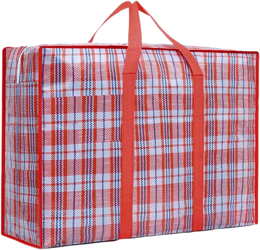 Large Storage Bag Heavy Duty Plastic Checkered Organizer with Handles Zipper Moving Carry Bag 90x60x24cm