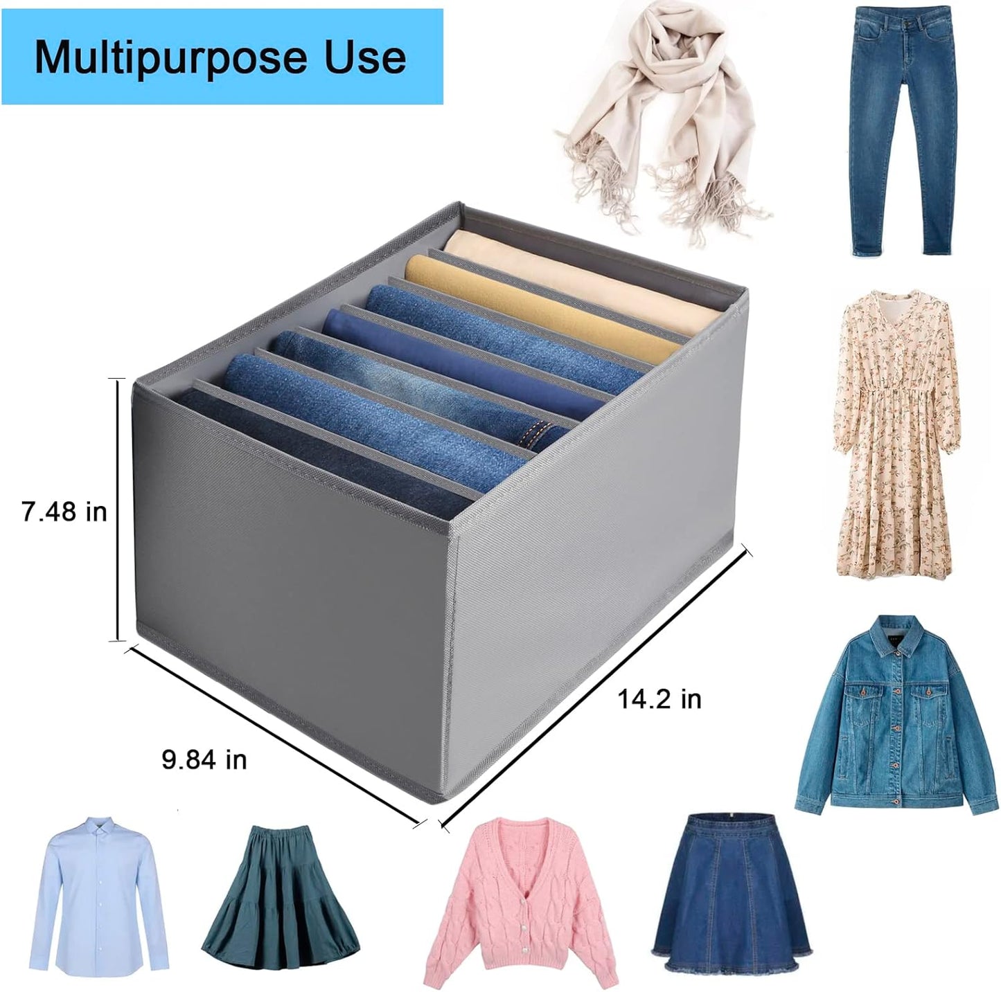 Wardrobe Closet Organizer Jeans Storage - Large 6 Grids Foldable