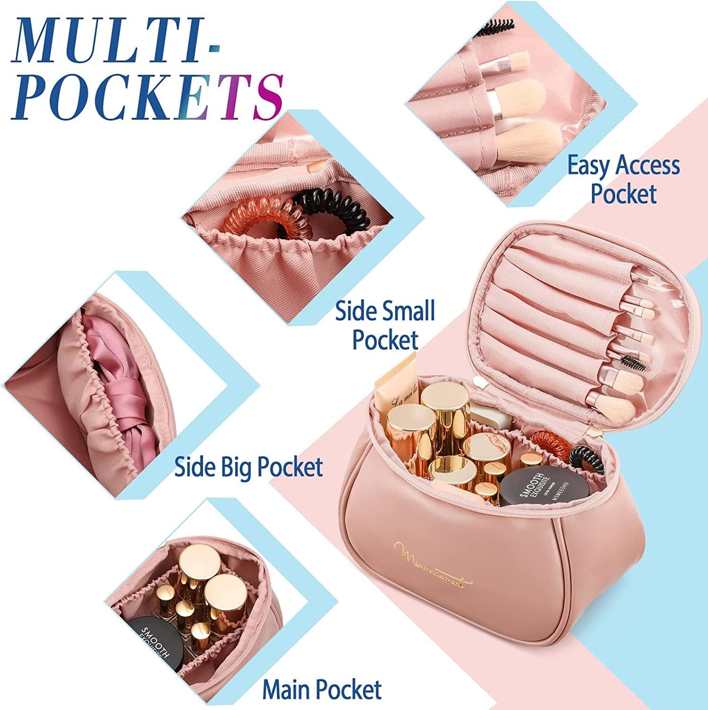 PU Leather Makeup Bag Cute Travel Cosmetic Bags - Portable Makeup Travel Bags for Women Girls,