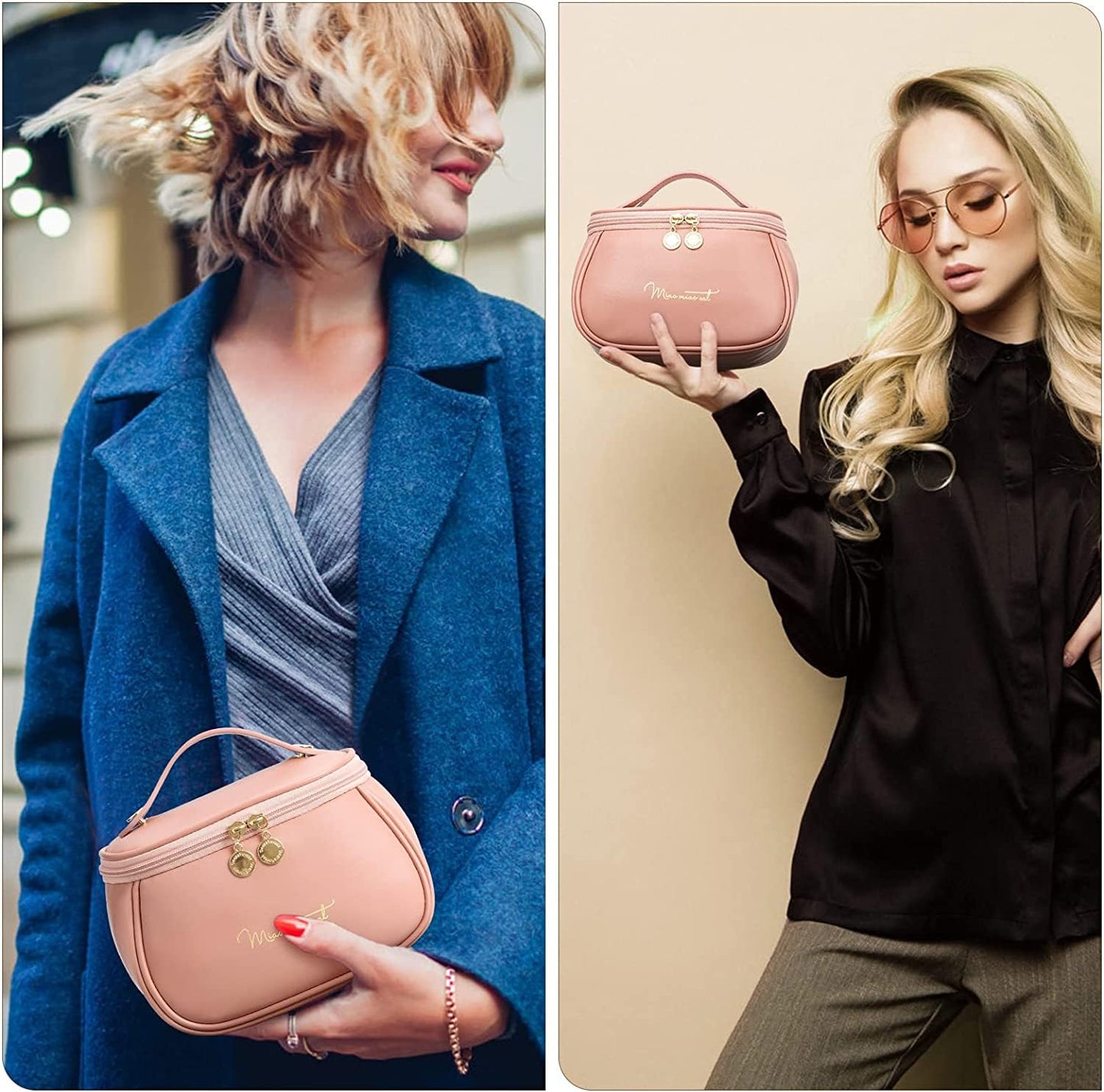 PU Leather Makeup Bag Cute Travel Cosmetic Bags - Portable Makeup Travel Bags for Women Girls,