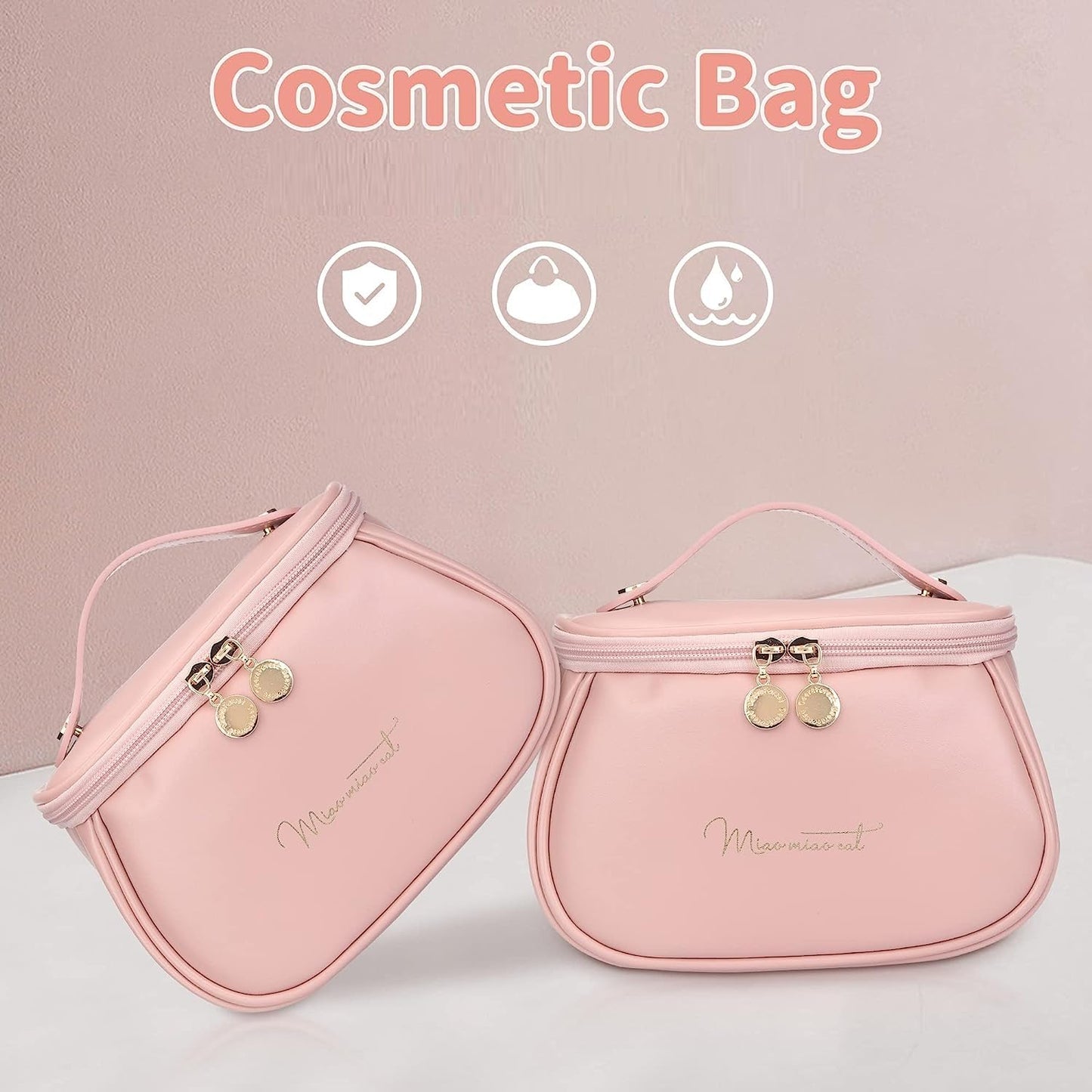 PU Leather Makeup Bag Cute Travel Cosmetic Bags - Portable Makeup Travel Bags for Women Girls,
