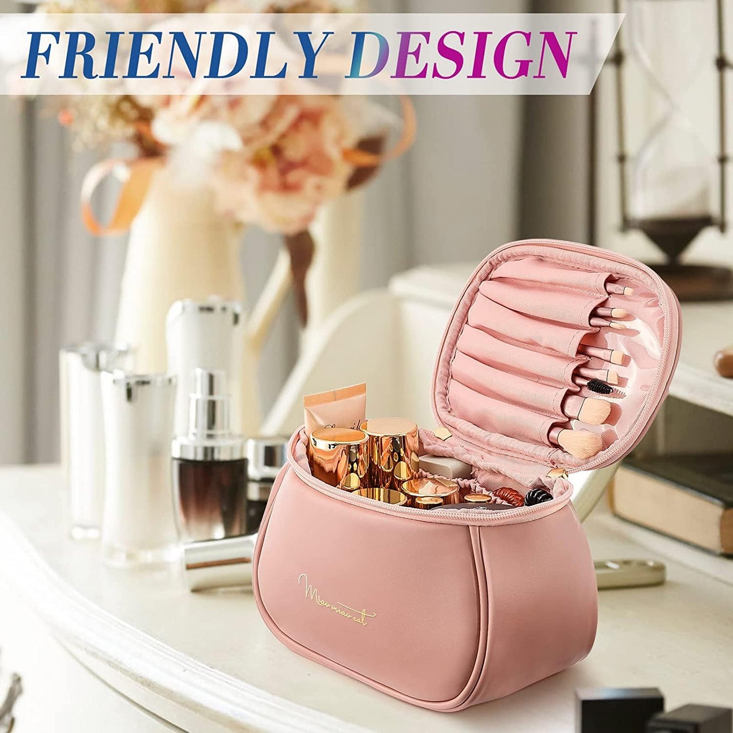 PU Leather Makeup Bag Cute Travel Cosmetic Bags - Portable Makeup Travel Bags for Women Girls,