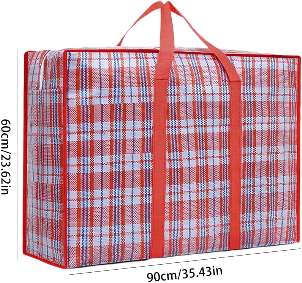 Large Storage Bag Heavy Duty Plastic Checkered Organizer with Handles Zipper Moving Carry Bag 90x60x24cm