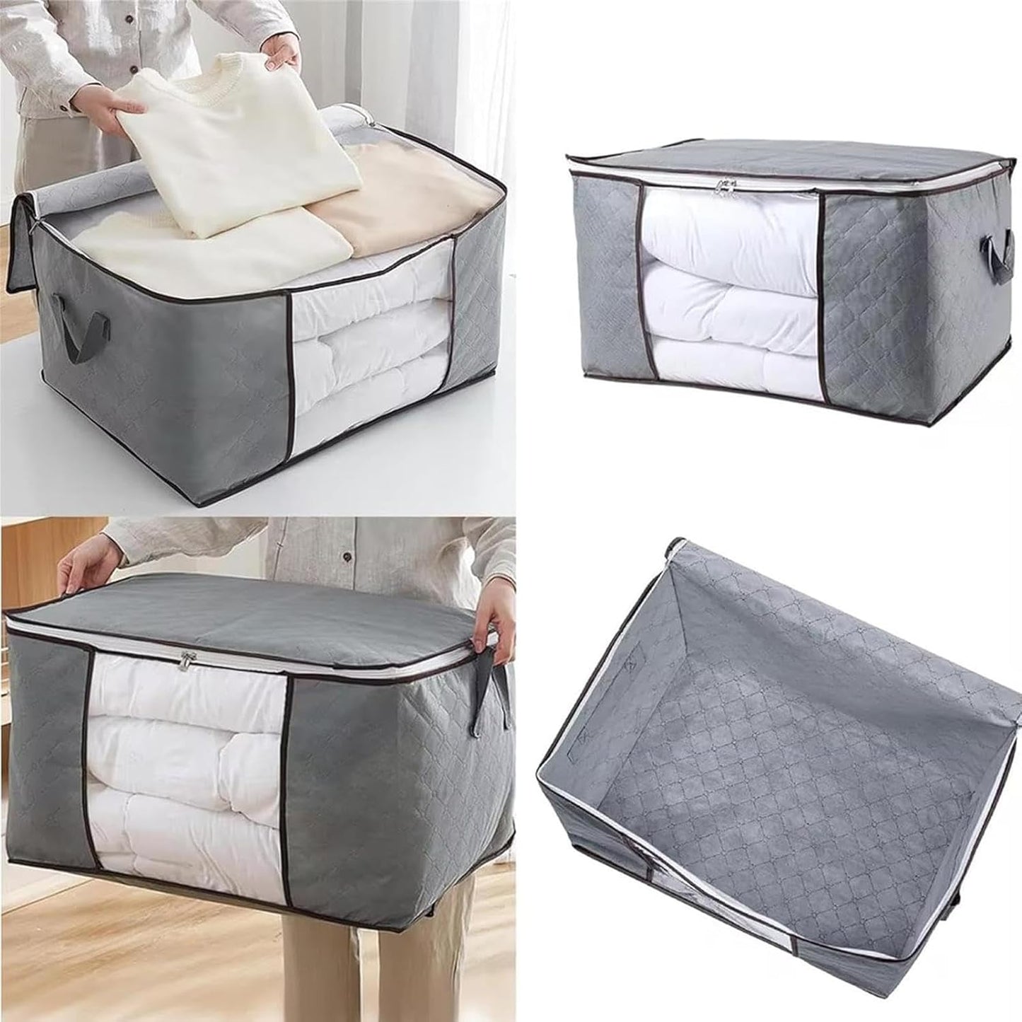 Clothes Storage Bag 90L Large Capacity Solution Organizer for Clothes, Duvets, Comforters, Blankets, Bedding with Zip and Clear Window Reinforced Handle Thick and Breathable
