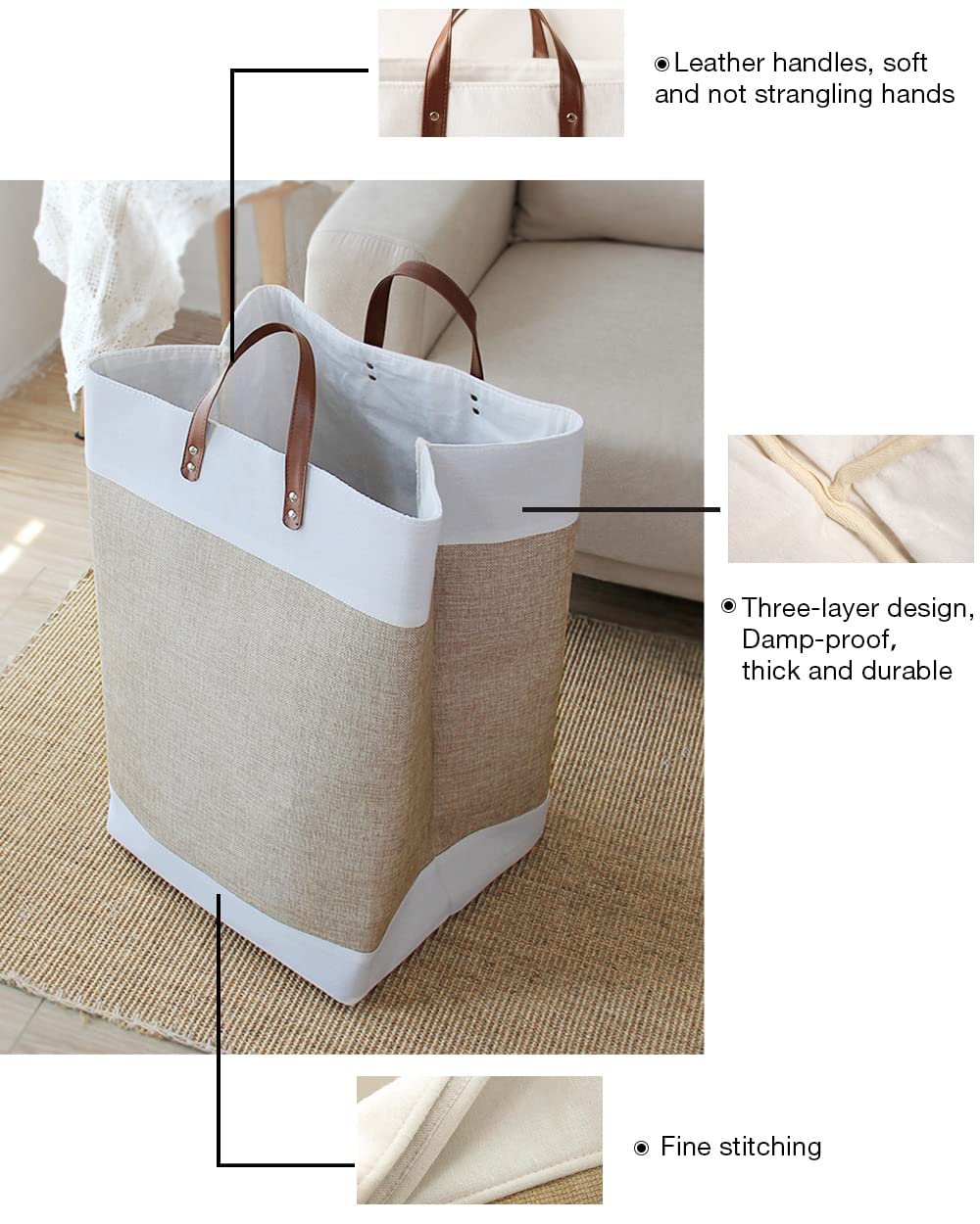 Large Capacity Laundry BasketDELUXE Clothes Basket Fabric Laundry Basket Folding Storage Household Storage Box Portable