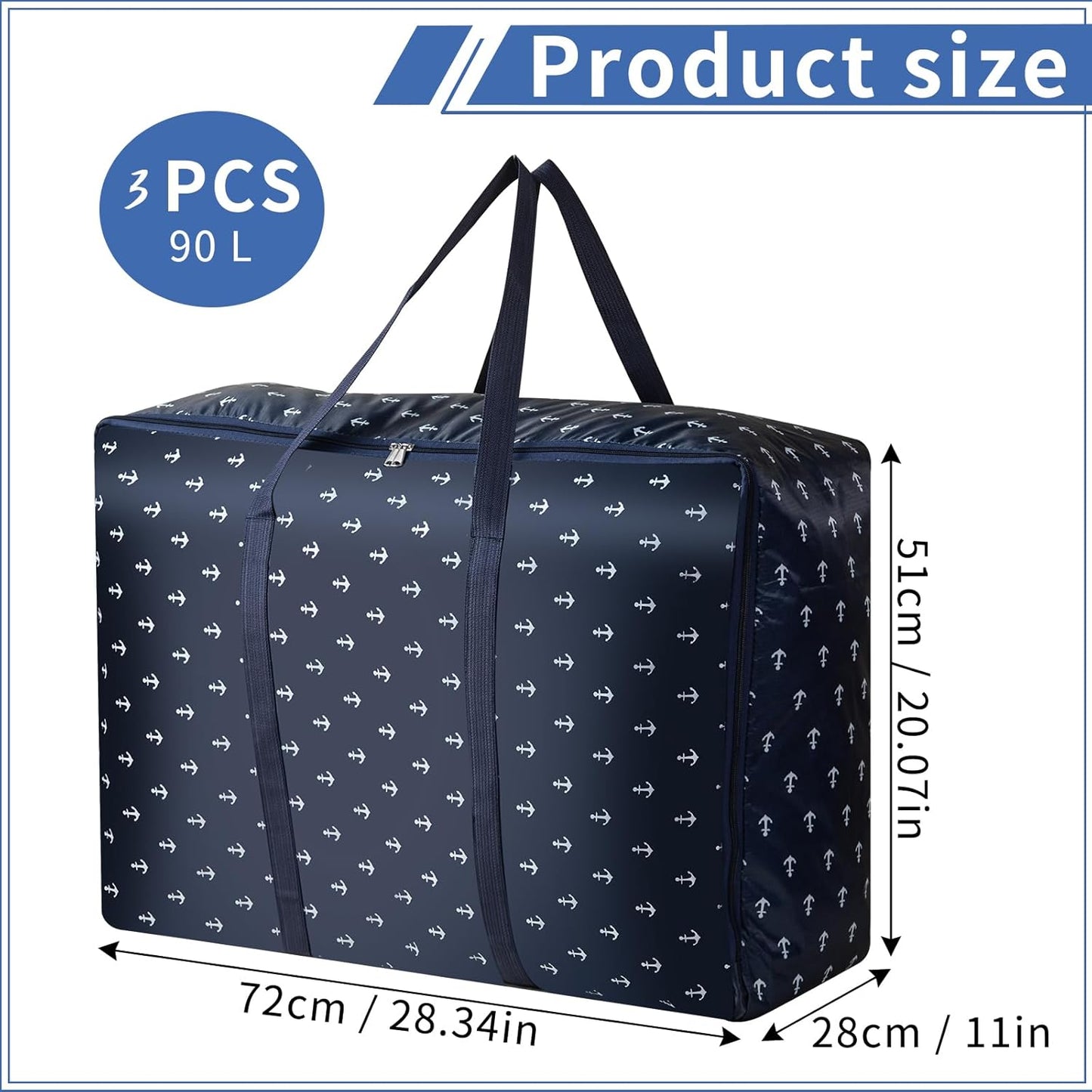 Pack Of 3 Large Clothes Storage Bags with Zips,Moving Bags for Clothes