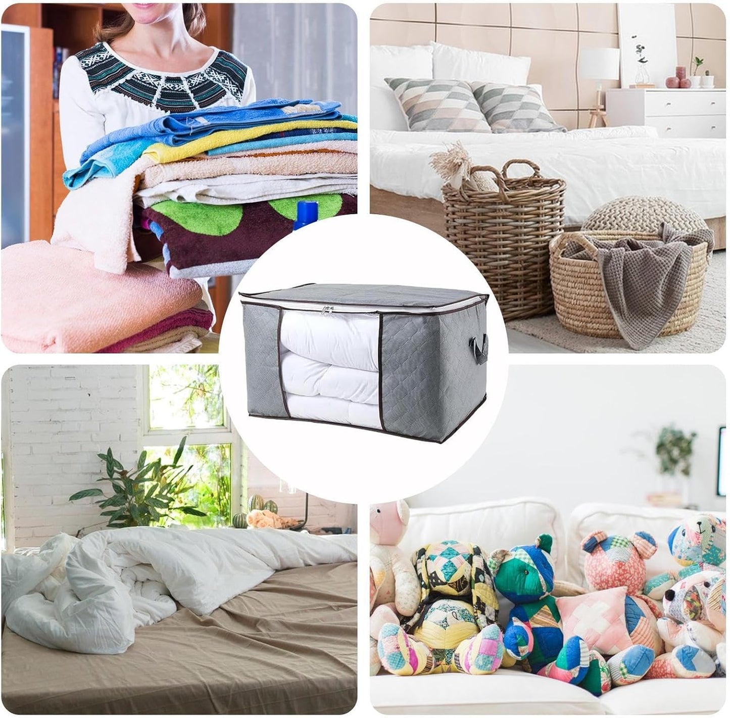 Clothes Storage Bag 90L Large Capacity Solution Organizer for Clothes, Duvets, Comforters, Blankets, Bedding with Zip and Clear Window Reinforced Handle Thick and Breathable
