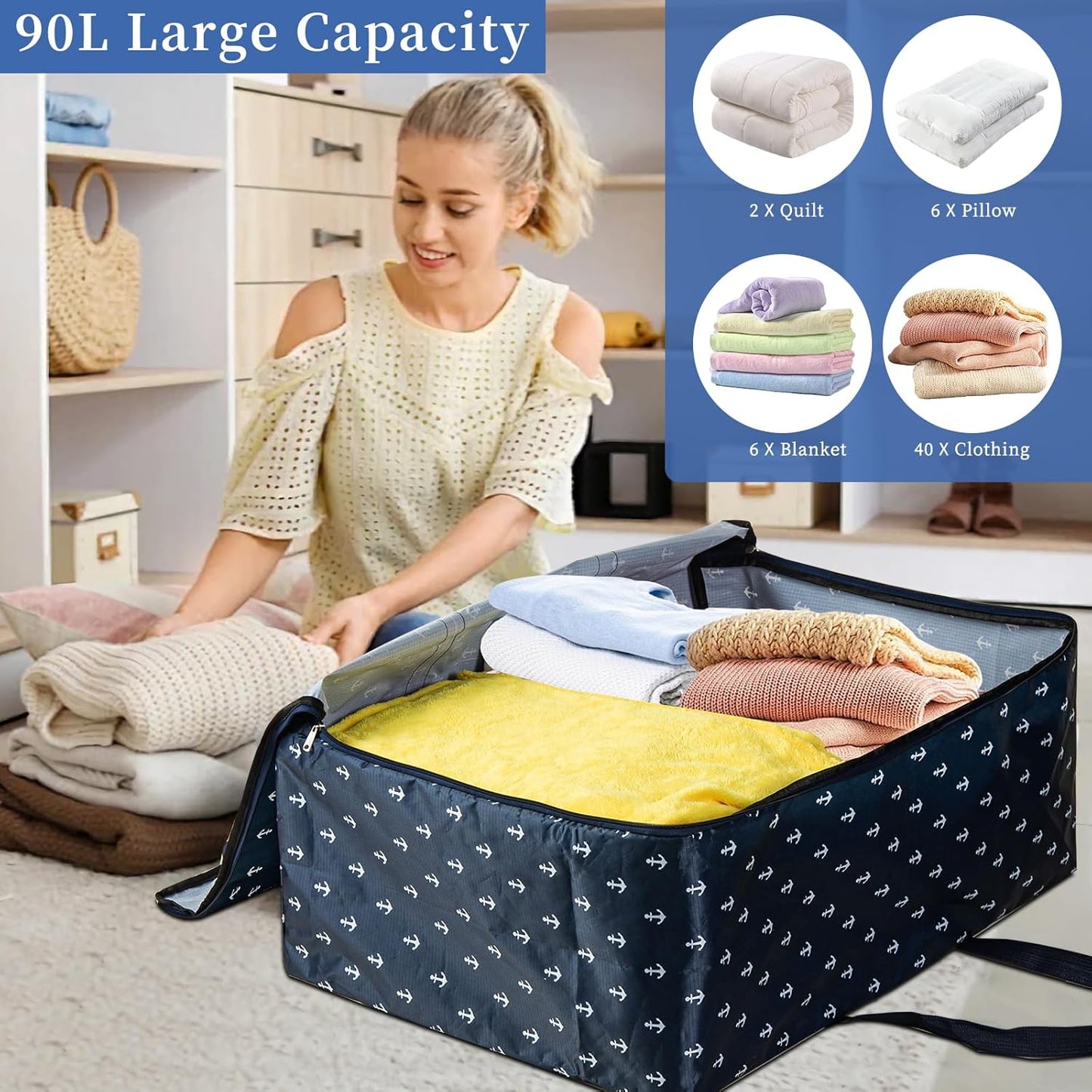 Pack Of 3 Large Clothes Storage Bags with Zips,Moving Bags for Clothes