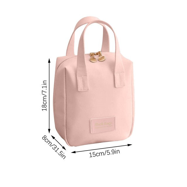Shell Shape Cosmetic Bag, Large Capacity Handheld Cosmetic Bag, Multiple Compartments PU Travel Pouch, Waterproof Wash Kit Handbag, Fashionable Makeup Organizer with Handle, Stylish Double Zipper Travel Bag