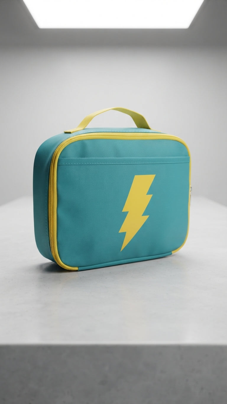 Waterproof Kids Lunch Bag & Multipurpose Storage Pouch with Yellow Lightning Bolt Design
