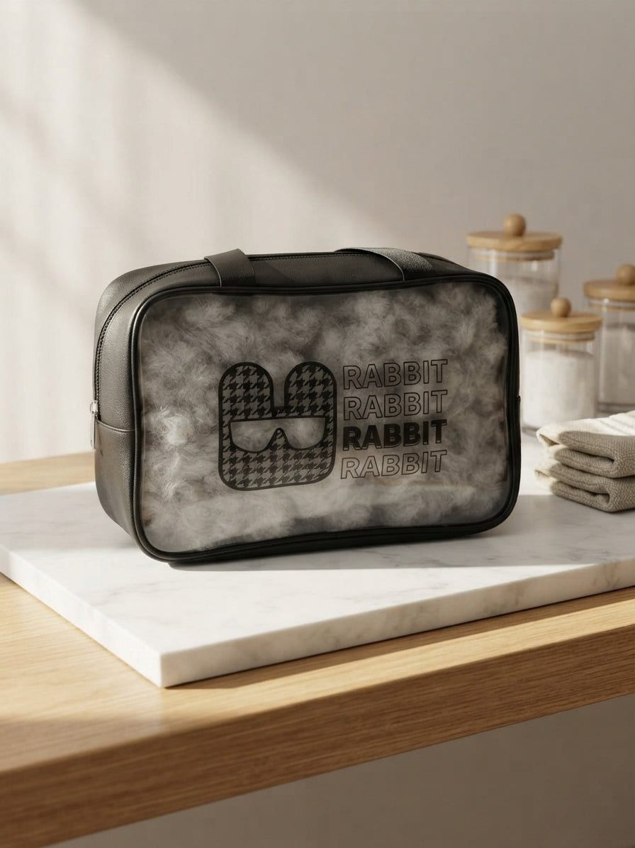 Rabbit Print Travel & Cosmetic Organizer Pouch | Waterproof PVC Large Capacity Multipurpose Toiletry & Makeup Bag