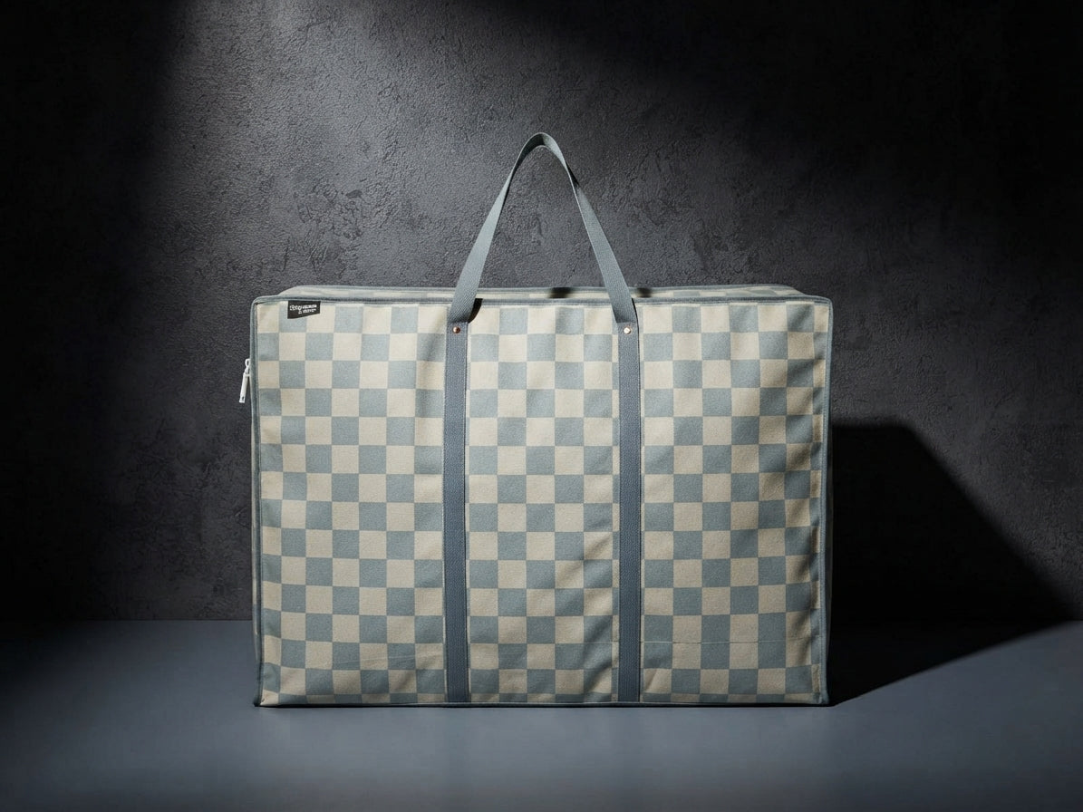 Supreme Triton Jumbo Checkered Storage Bag (21" x 31") – Heavy-Duty Foldable Closet & Travel Organizer Tote with Reinforced Handles