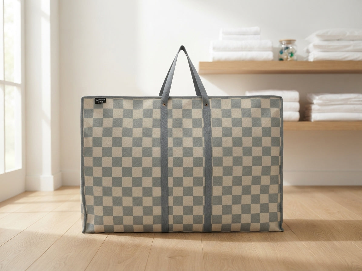 Supreme Triton Jumbo Checkered Storage Bag (21" x 31") – Heavy-Duty Foldable Closet & Travel Organizer Tote with Reinforced Handles