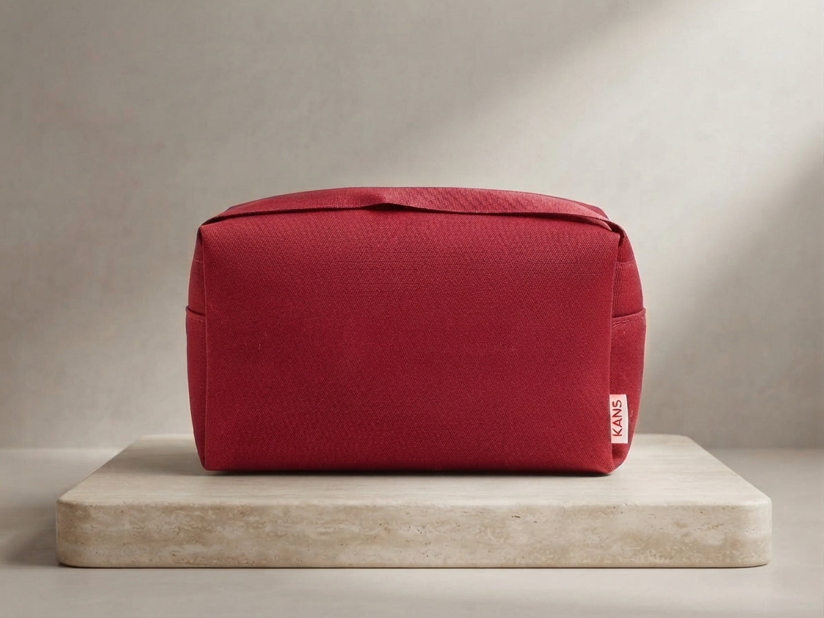 Premium Canvas Cosmetic Bag – Sleek Handle-Free Travel Makeup Pouch with KANS Branding