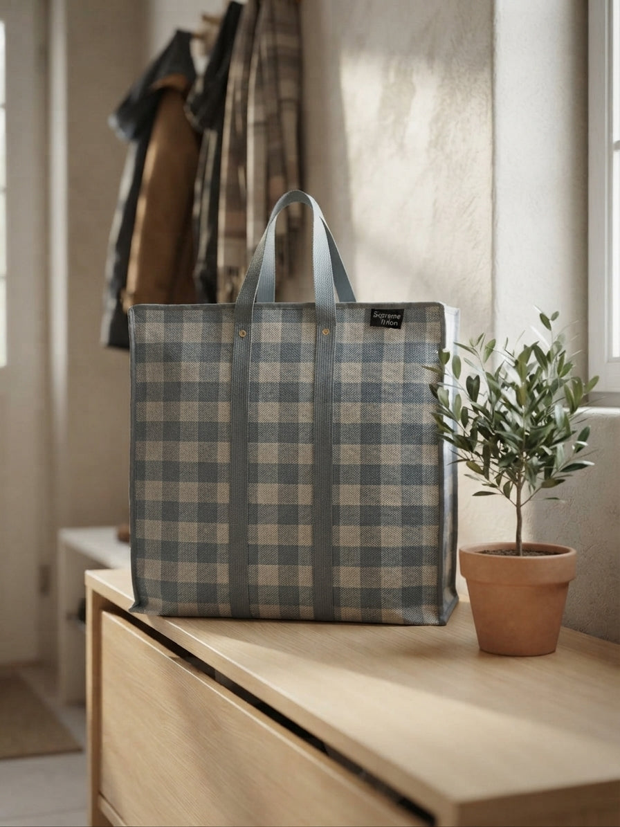 Supreme Triton 16x16 Storage Bag – Premium Gray-Blue Plaid Foldable Closet & Laundry Organizer with Heavy-Duty Handles