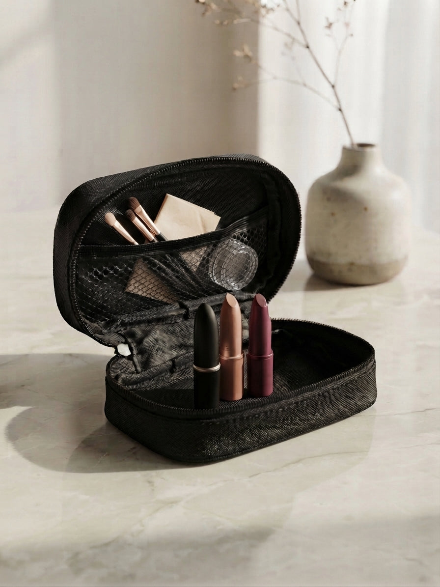 Auvon Mini Black Cosmetic Pouch & Travel Makeup Organizer