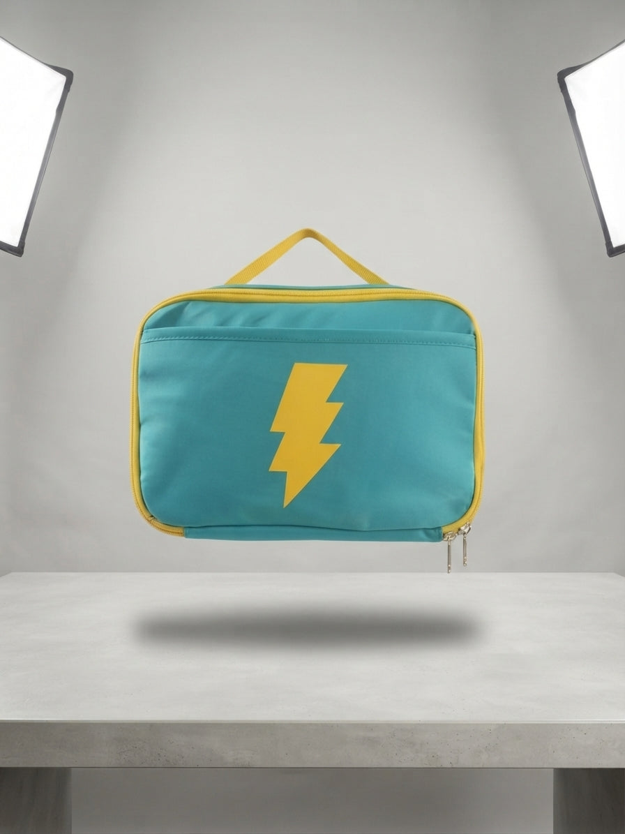 Waterproof Kids Lunch Bag & Multipurpose Storage Pouch with Yellow Lightning Bolt Design
