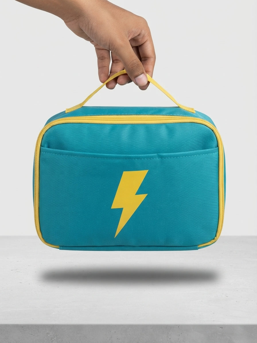 Waterproof Kids Lunch Bag & Multipurpose Storage Pouch with Yellow Lightning Bolt Design