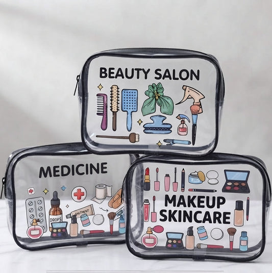Waterproof Clear PVC Travel & Cosmetic Organizer Pouch | Transparent Toiletry & Makeup Bags