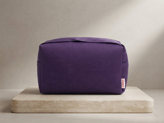 Premium Canvas Cosmetic Bag – Sleek Handle-Free Travel Makeup Pouch with KANS Branding