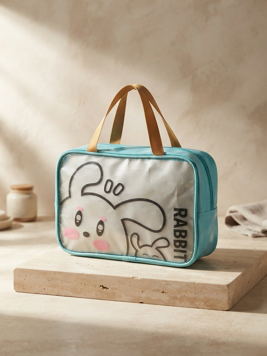 Rabbit Print Travel & Cosmetic Organizer Pouch | Waterproof PVC Large Capacity Multipurpose Toiletry & Makeup Bag