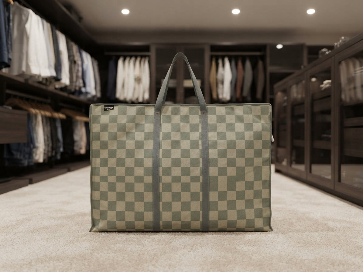 Supreme Triton Jumbo Checkered Storage Bag (21" x 31") – Heavy-Duty Foldable Closet & Travel Organizer Tote with Reinforced Handles