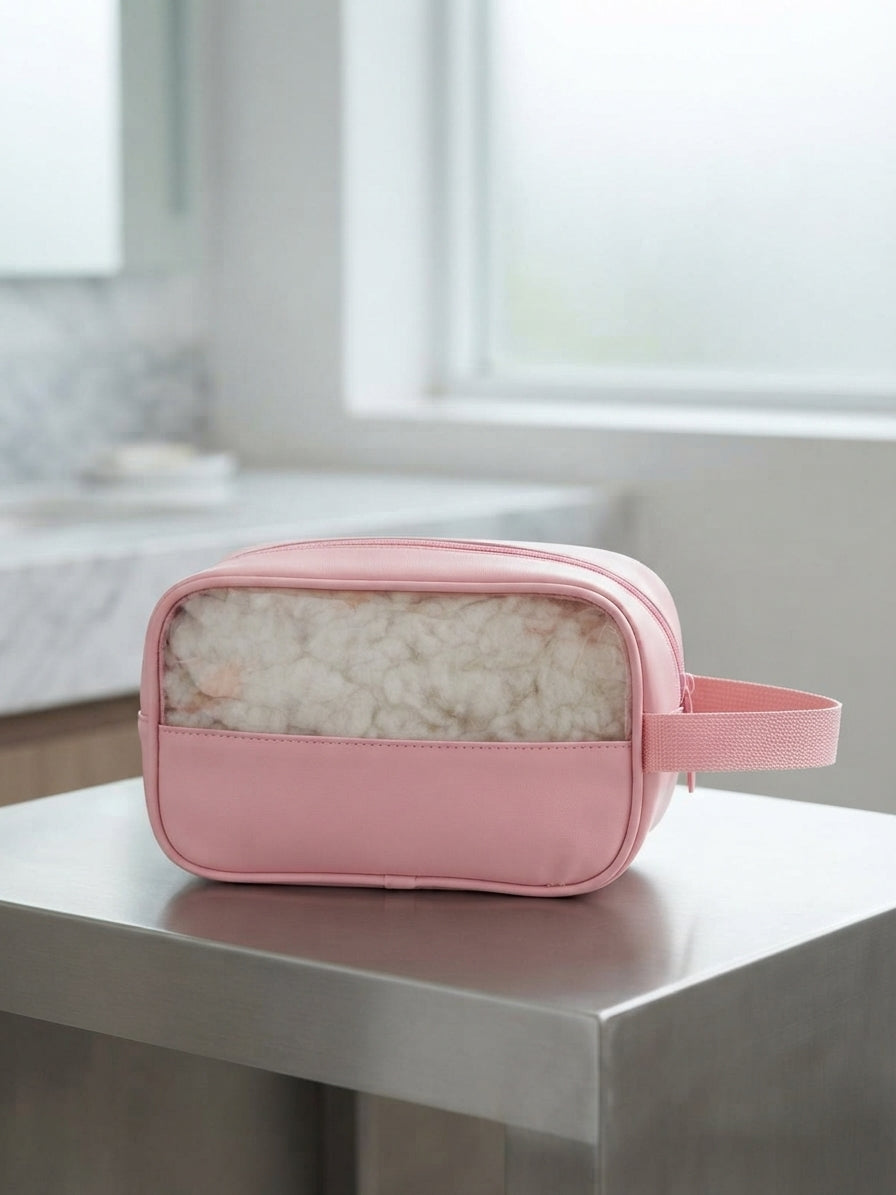 Premium PU Leather Cosmetic Bag – Transparent Travel Makeup Pouch with Handle and Clear View Windows