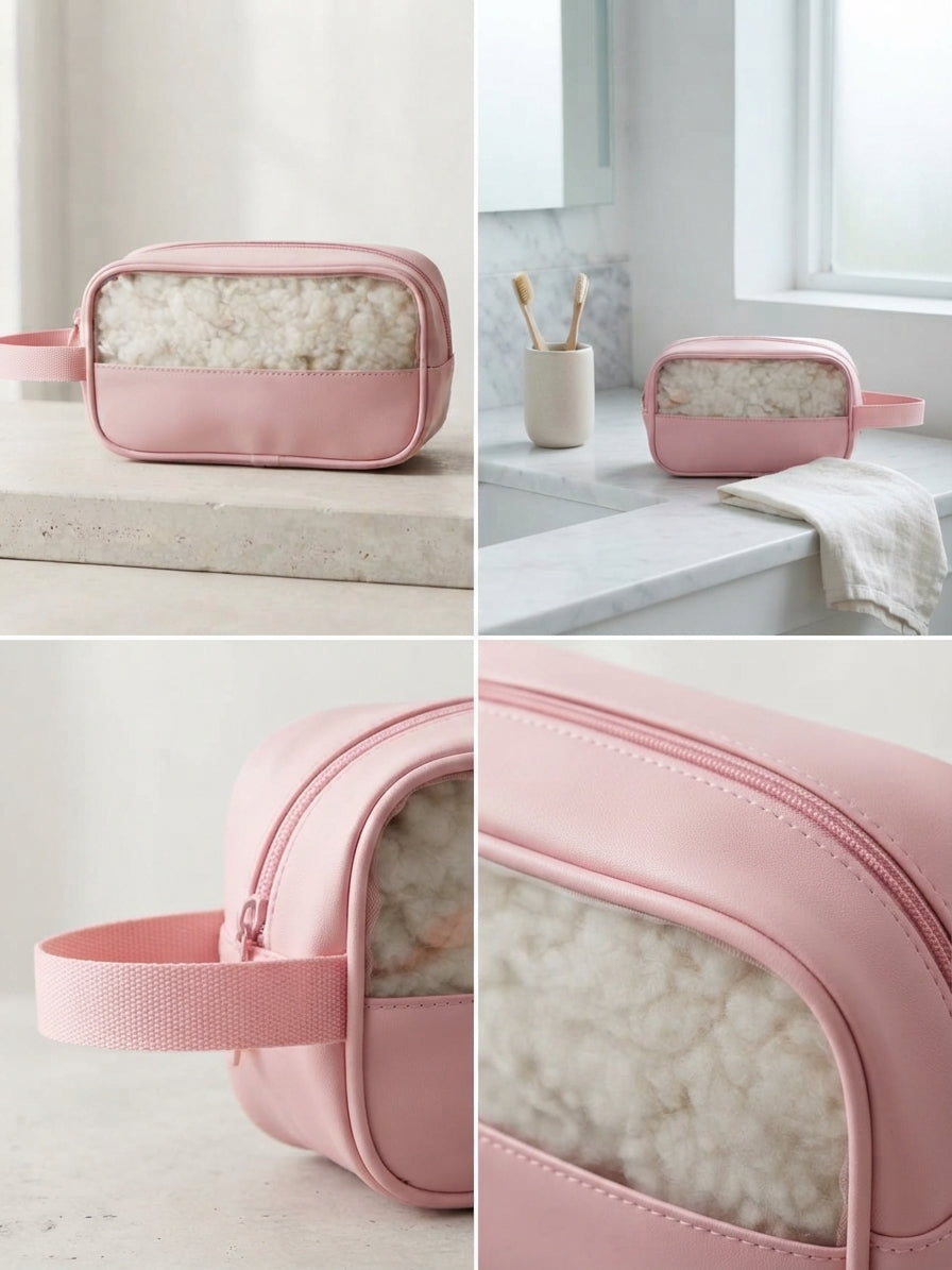 Premium PU Leather Cosmetic Bag – Transparent Travel Makeup Pouch with Handle and Clear View Windows