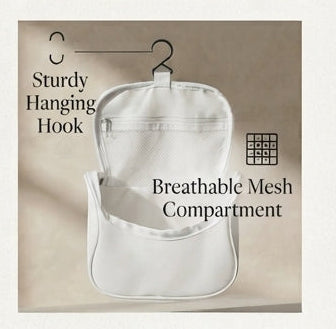 White Travel Cosmetic Bag & Hanging Toiletry Organizer with Clear Front Window