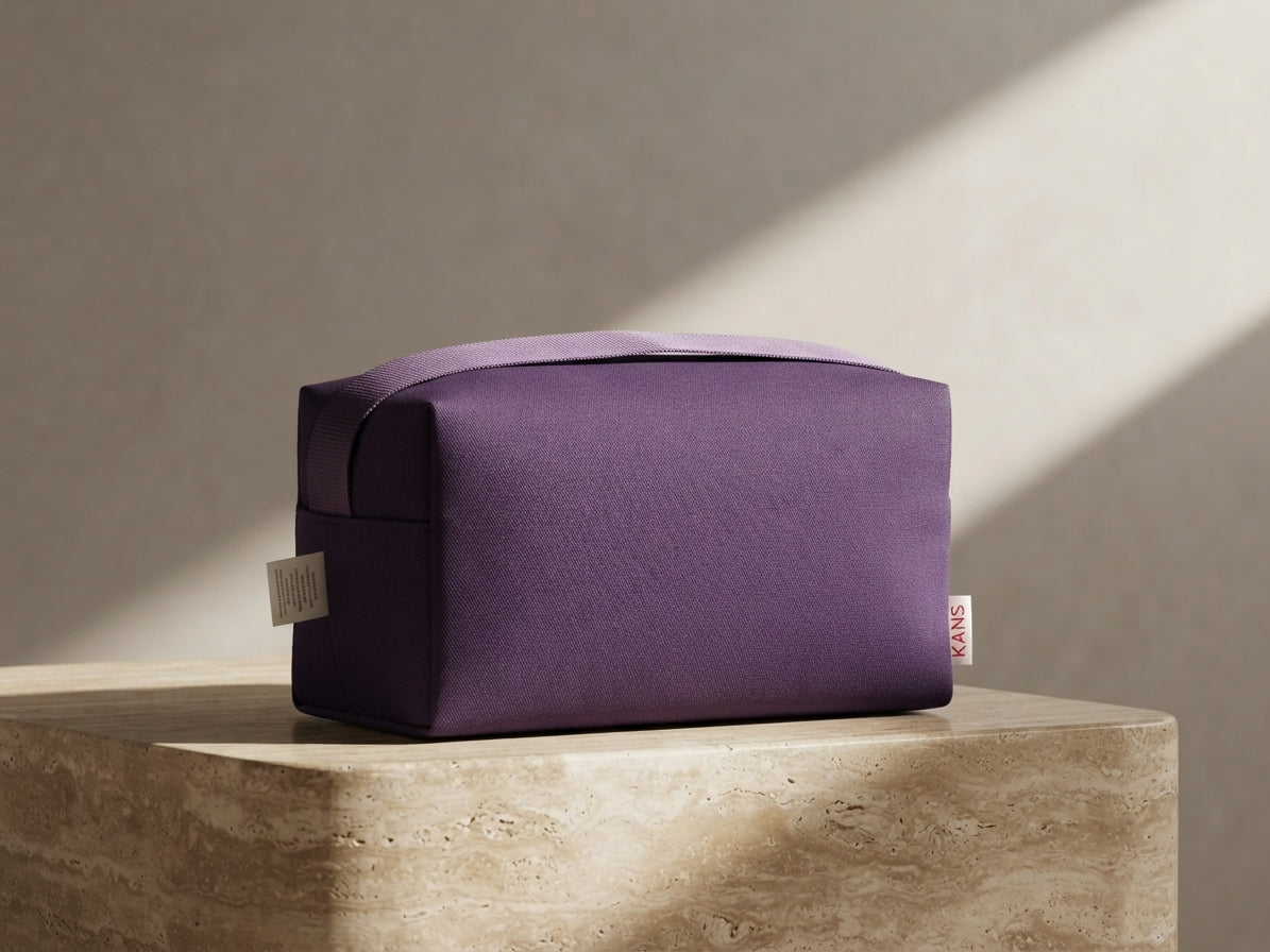 Premium Canvas Cosmetic Bag – Sleek Handle-Free Travel Makeup Pouch with KANS Branding
