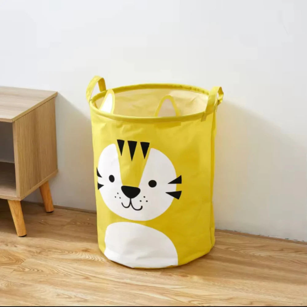 Random print Cartoon Pattern Hamper With Handle, Linen Fabric With Ears Shape Storage Bucket For Clothes And Children's Toy Organization