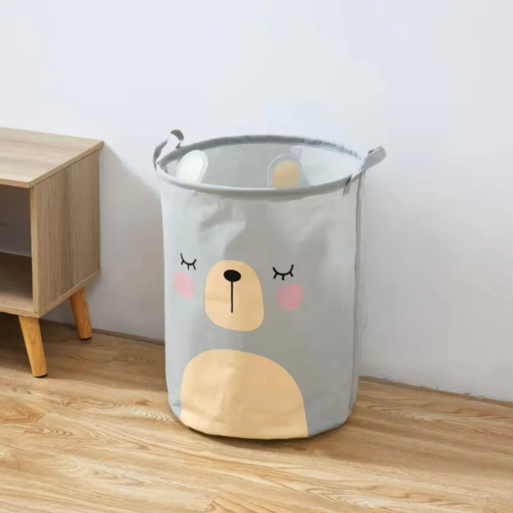 Random print Cartoon Pattern Hamper With Handle, Linen Fabric With Ears Shape Storage Bucket For Clothes And Children's Toy Organization