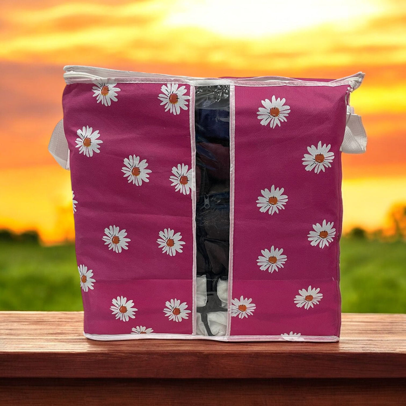 Pack of 2 - 100 GSM Non Woven Floral Print Storage Bags-Random Colors
