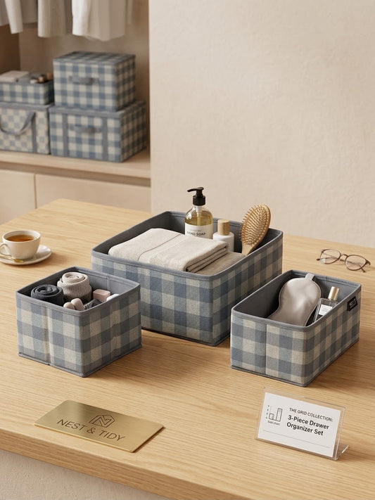 Premium 3-Piece Laminated Storage & Drawer Organizer Set