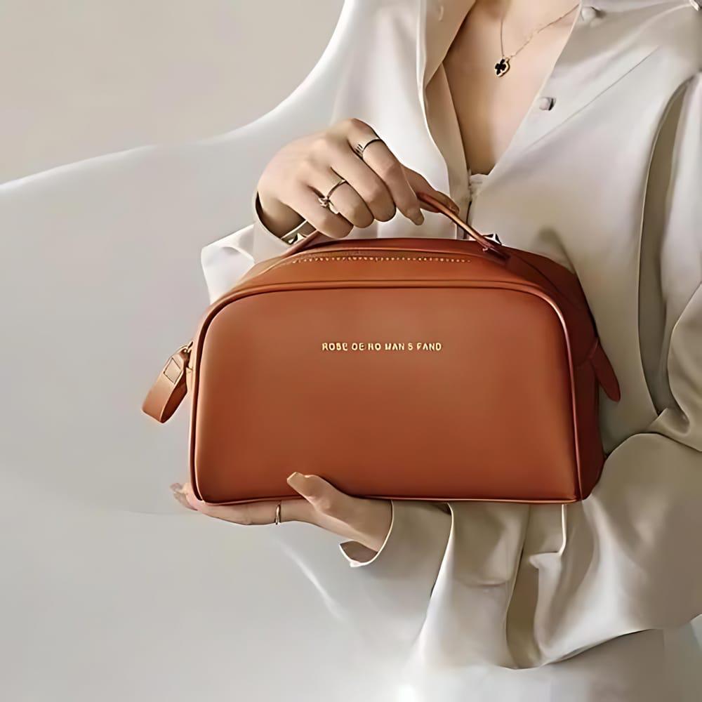 Premium PU Leather Cosmetic Bag | Travel Makeup Organizer & Toiletry Pouch