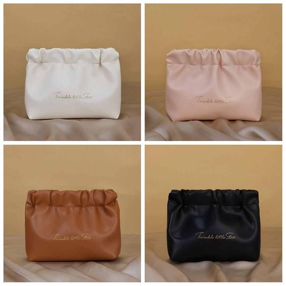 Elegant Ruched PU Leather Cosmetic & Makeup Pouch