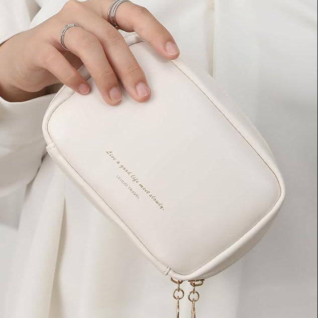 Minimalist PU Leather Travel Cosmetic Bag | Portable Makeup & Toiletry Organizer