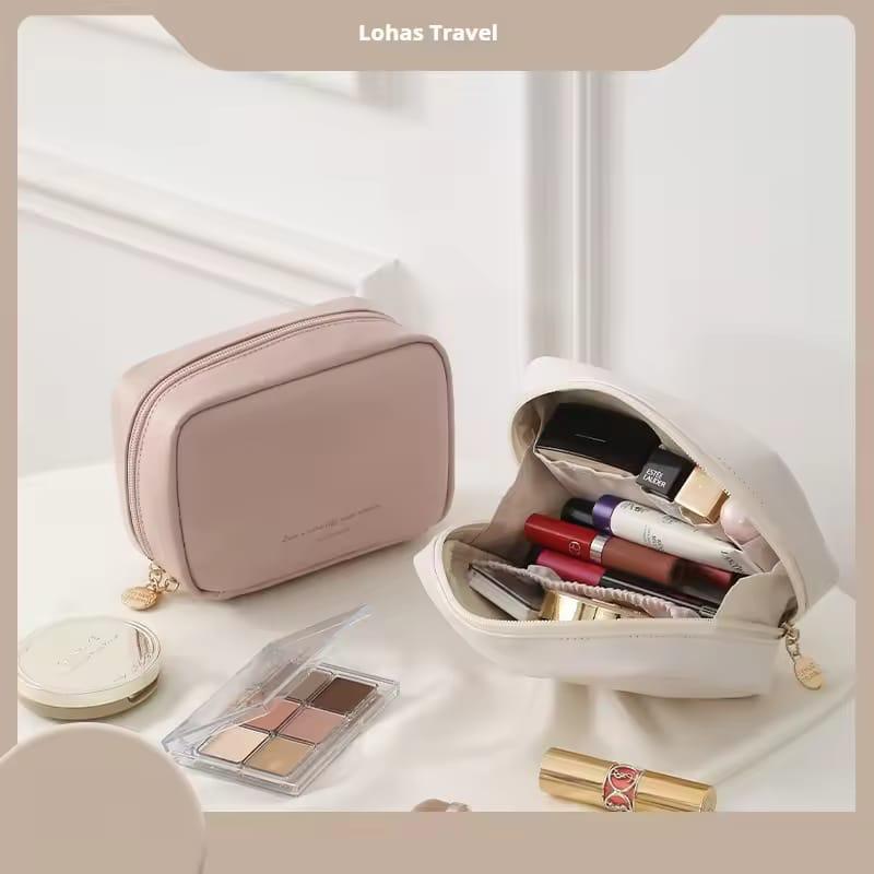 Minimalist PU Leather Travel Cosmetic Bag | Portable Makeup & Toiletry Organizer